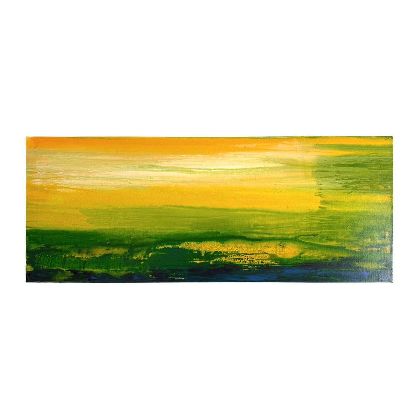 Golden Meadow - Abstract Rectangle Canvas Painting, 16" x 40"