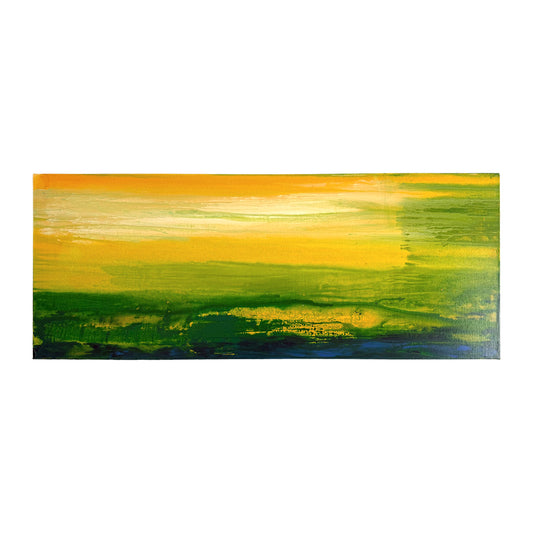 Golden Meadow - Abstract Rectangle Canvas Painting, 16" x 40"