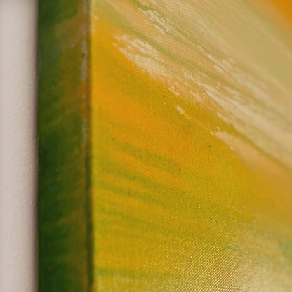 Golden Meadow - Abstract Rectangle Canvas Painting, 16" x 40"